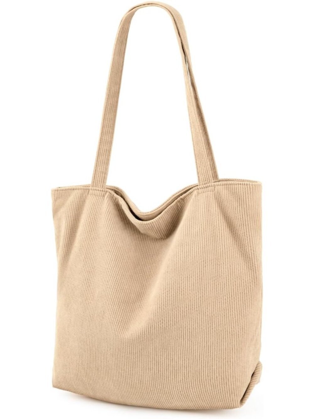 Women's Khaki Large Capacity Casual Shoulder Corduroy Tote Bag with Zipper